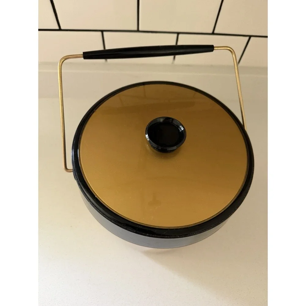 MCM West Bend Thermo Serv Insulated Ice Bucket Gold and Black With Carry Handle